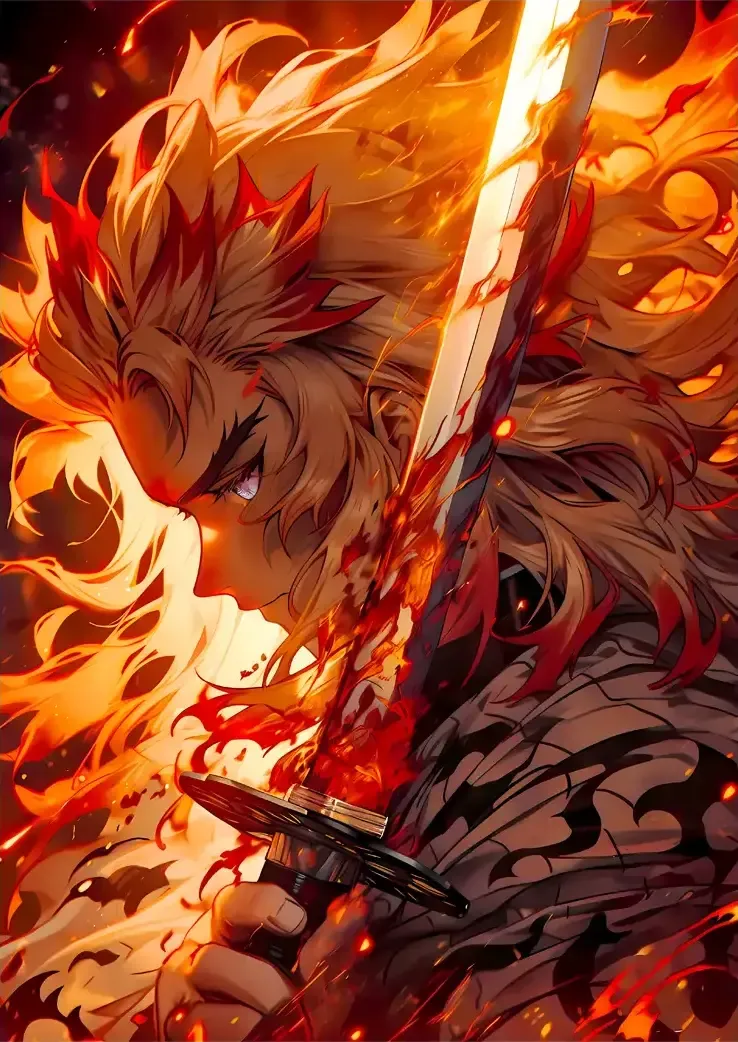 L1129-metalposter-01 متال پوستر انیمه شیطان کش طرح Kyōjurō Rengoku کد L1129 - Image 1