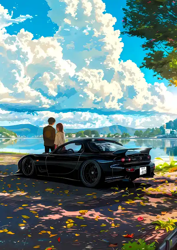 L1505-metalposter-01 متال پوستر طرح انیمه ای ماشین Mazda RX-7 کد L1505 - Image 1