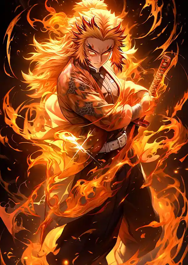 L1549-metalposter-01 متال پوستر انیمه شیطان کش طرح Kyojuro Rengoku کد L1549 - Image 1