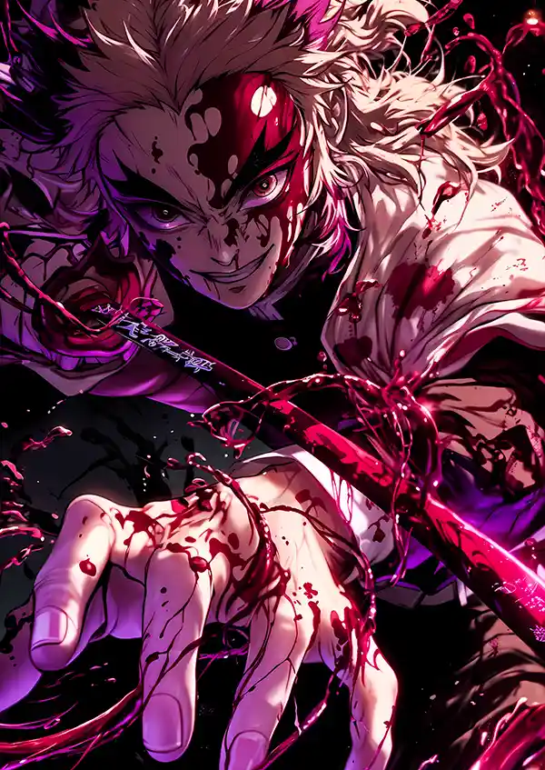 L1556-metalposter-01 متال پوستر انیمه شیطان کش طرح Kyojuro Rengoku کد L1556 - Image 1