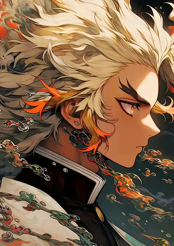 L1644-metalposter-01 متال پوستر انیمه شیطان کش طرح Kyojuro Rengoku کد L1644 - Image 1