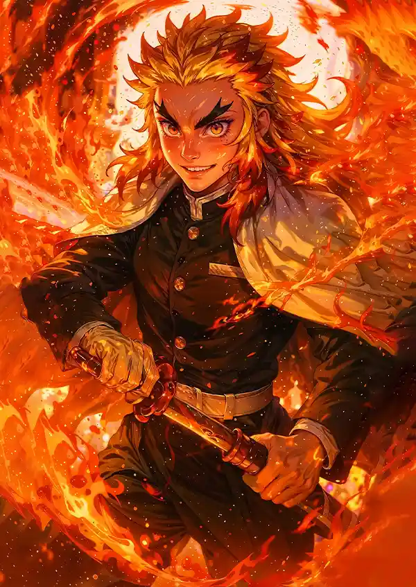 L1647-metalposter-01 متال پوستر انیمه شیطان کش طرح Kyojuro Rengoku کد L1647 - Image 1