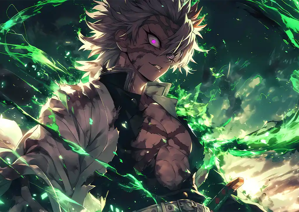 L1725-metalposter-01 متال پوستر انیمه شیطان کش طرح Sanemi Shinazugawa کد L1725 - Image 1