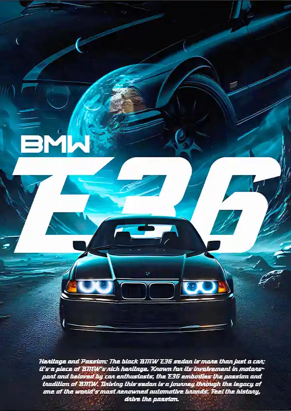 L1809-metalposter-01 متال پوستر طرح ماشین BMW E36 کد L1809 - Image 1
