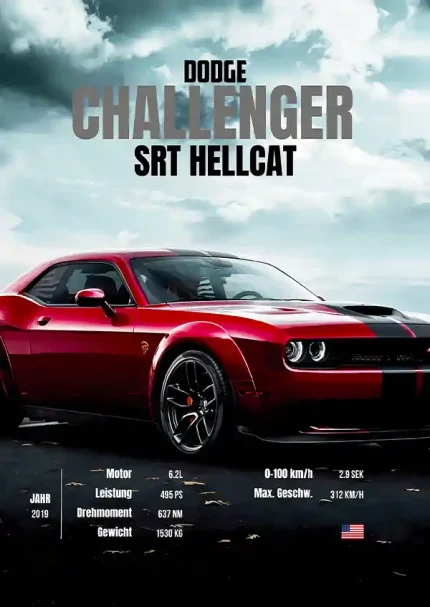 متال پوستر طرح ماشین دوج چلنجر کد L1225