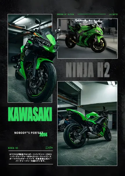 متال پوستر موتور طرح Kawasaki Ninja H2 کد L1961