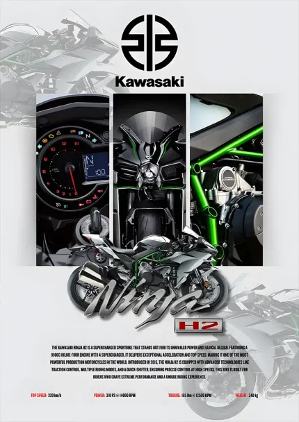 متال پوستر موتور طرح Kawasaki Ninja H2 کد L1969