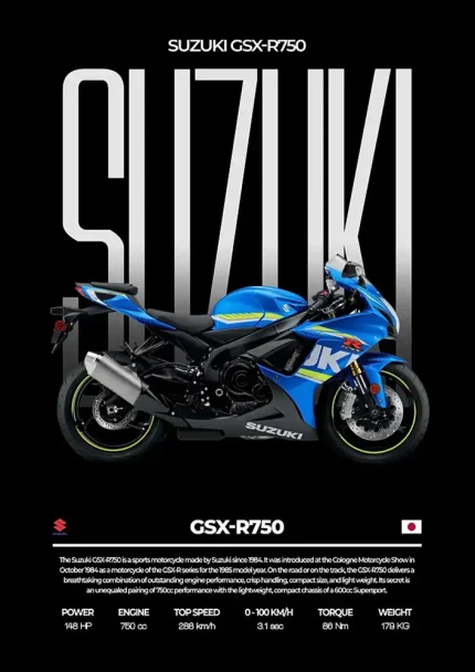 متال پوستر موتور طرح Suzuki GSX-R750 کد L2057