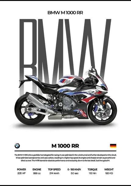 متال پوستر موتور طرح BMW M1000RR کد L2126