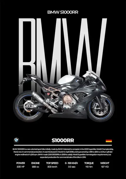 متال پوستر موتور طرح BMW S1000RR کد L2130