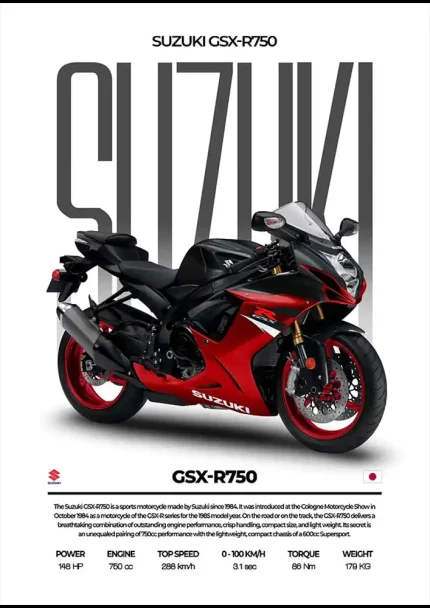 متال پوستر موتور طرح Suzuki GSX-R750 کد L2189