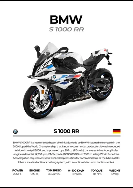 متال پوستر موتور طرح BMW S1000RR کد L2197