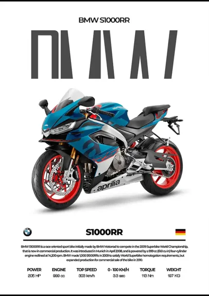 متال پوستر موتور طرح BMW S1000RR کد L2220
